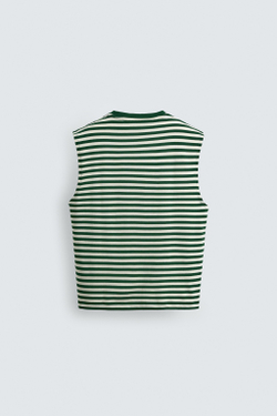 ZARA ЖАККАРДОВАЯ МАЙКА В ПОЛОСКУ, ЗЕЛЕНЫЙ/ЭКРЮ