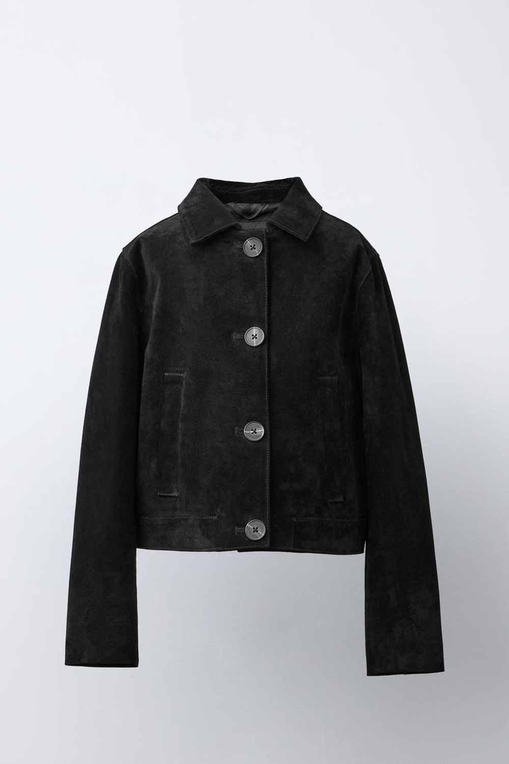 ZARA КУРТКА ИЗ 100% КОЖИ, ЧЕРНЫЙ