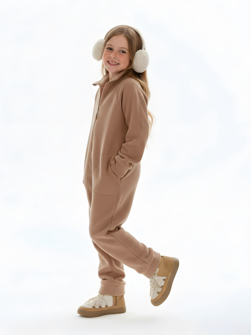 Теплый флисовый комбинезон с карманами