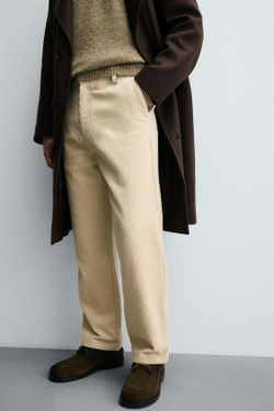 ZARA ВЕЛЬВЕТОВЫЕ БРЮКИ REGULAR FIT, СВЕТЛО-БЕЖЕВЫЙ