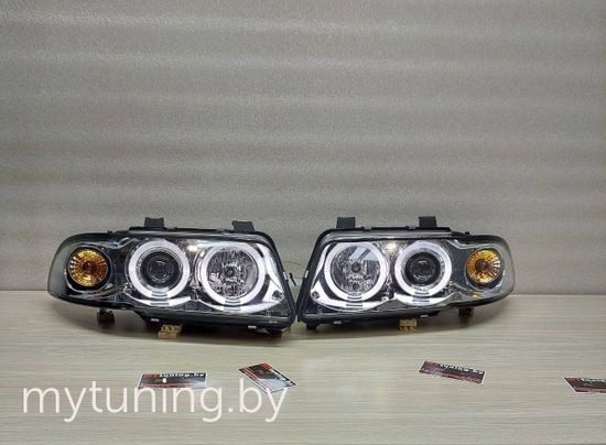 Передние фары Audi A4 B5 angel eyes chrome