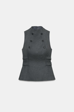 ZARA ТОП С ПУГОВИЦАМИ, УГОЛЬНЫЙ