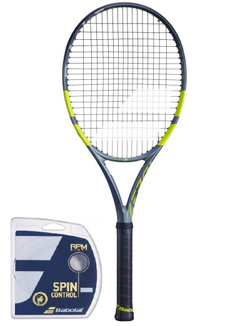 Теннисная ракетка Babolat Pure Aero+ Gen-9 - metallic dark forest/yellow + струны
