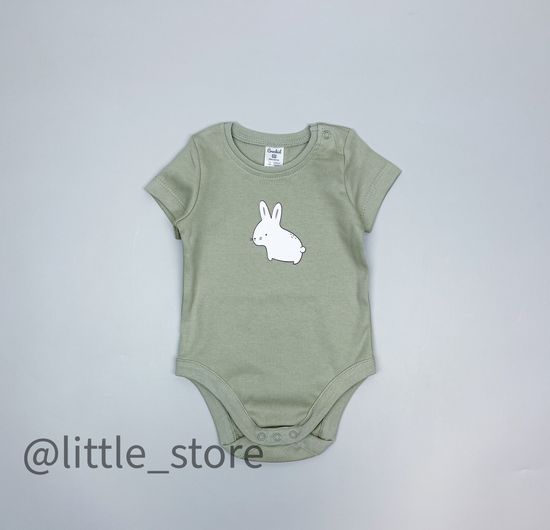 Боди хлопковое "Смешные зайки" темно-оливковый