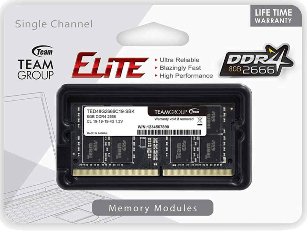 Оперативная память для ноутбука  8GB DDR4 2666Mhz Team Group ELITE SO-DIMM TED48G2666C19-S01