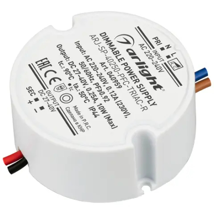 Блок питания ARJ-SP-40250-PFC-TRIAC-R (10W, 27-40V, 250mA) (Arlight, IP44 Пластик, 5 лет) 040959