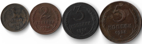 Набор из 4-х медных монет 1924 (1, 2, 3 и 5 копеек) СССР (VF)
