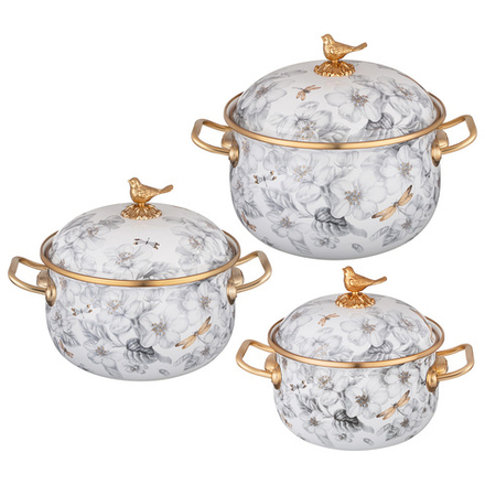 НАБОР КАСТРЮЛЬ LEFARD ЭМАЛИРОВАННЫХ СЕРИЯ ЯБЛОНЕВЫЙ САД, 6ПР. 2,1Л, 2,8Л И 3,8Л