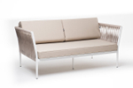 "Касабланка" диван 2-местный плетеный из роупа, каркас алюминий белый муар, роуп бежевый 20мм, ткань бежевая 15052