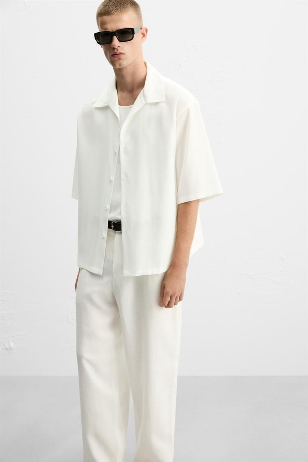 ZARA БРЮКИ ИЗ СМЕСОВОГО ЛИОЦЕЛЛА, БЕЛЫЙ