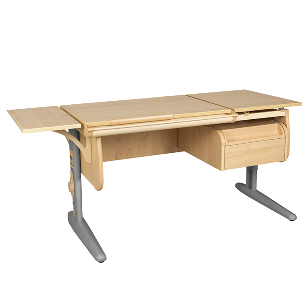 Растущая парта с навесной тумбой и короткой боковой полкой Дэми СУТ 25-04-БК1 (1500×610 мм)