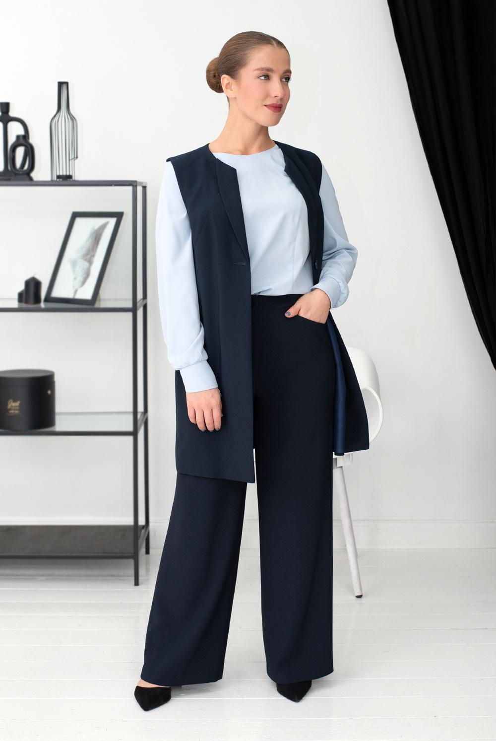 Жилет с подкладом 1634опа, Тёмно тёмно син #70ТТСи061634опа