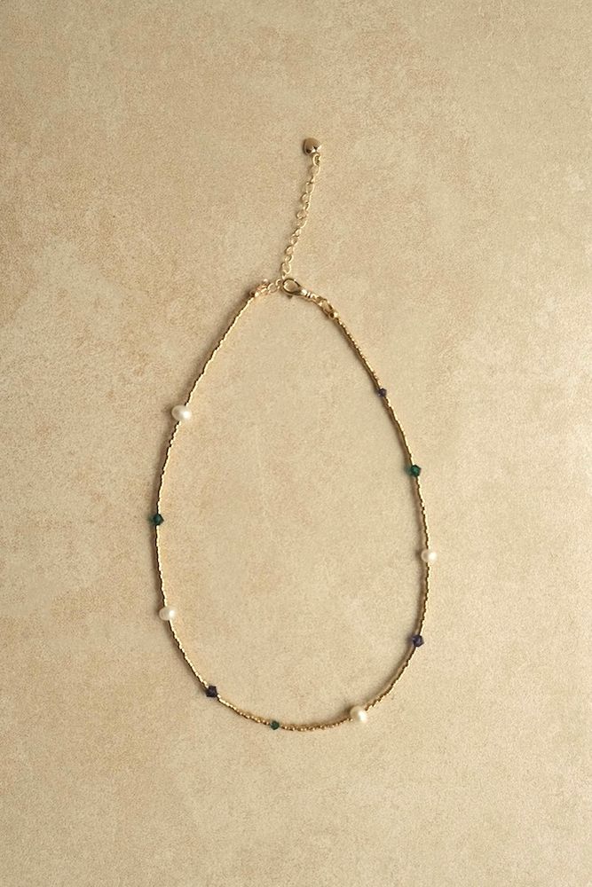 Колье из бисера с фиолетовыми и зелеными кристаллами / Pourmoi Jewerly