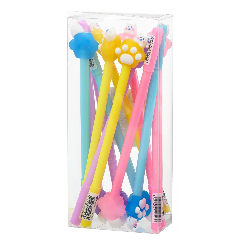 Ручка шариковая, Basir, синие чернила, серия "Лапка котёнок", с прорезиненной игрушкой, набор 12 шт