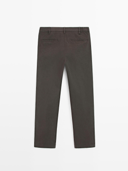 Massimo Dutti Зауженные брюки из смесовой хлопковой ткани, коричневый