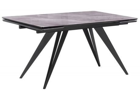 Стол стеклянный Woodville Дарвин 140(200)х80 серый мрамор, черный, ножки черные