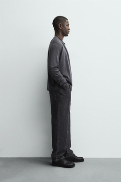 ZARA КАРДИГАН КЛАССИЧЕСКОГО КРОЯ С ШЕРСТЬЮ, АНТРАЦИТОВО-СЕРЫЙ