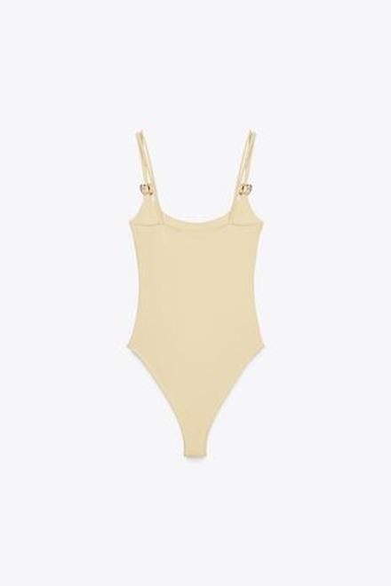 ZARA БОДИ ИЗ ПОЛИАМИДА С РАКУШКАМИ, ЖЕЛТЫЙ