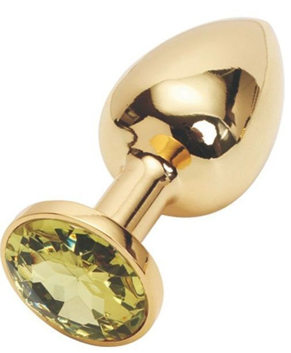 Золотистая анальная пробка с желтым кристаллом - 8,2 см. (Цвет: желтый)