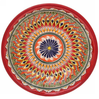 Ляган глубокий 34см красный Риштанская Керамика