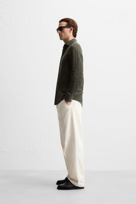 ZARA РУБАШКА ИЗ 100% ЛЬНА, ЗЕЛЕНЫЙ
