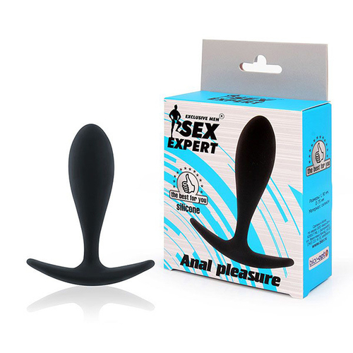 Черная гладкая анальная пробка 9см с ограничительным основанием Bior Toys Sex Expert SEM-55194