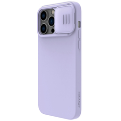 Чехол фиолетового цвета (Misty Purple) с шелковистым покрытием от Nillkin для iPhone 14 Pro Max, серия CamShield Silky Magnetic Silicone Case (поддержка беспроводной зарядки MagSafe)