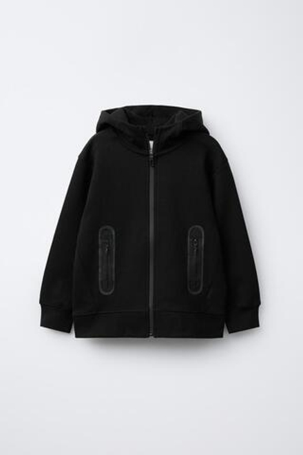 ZARA СПОРТИВНАЯ ТОЛСТОВКА НА МОЛНИИ ИЗ ТКАНИ ИНТЕРЛОК, ЧЕРНЫЙ