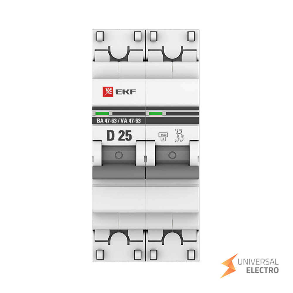 Автоматический выключатель 2P 25А (D) 4,5kA ВА 47-63 EKF PROxima