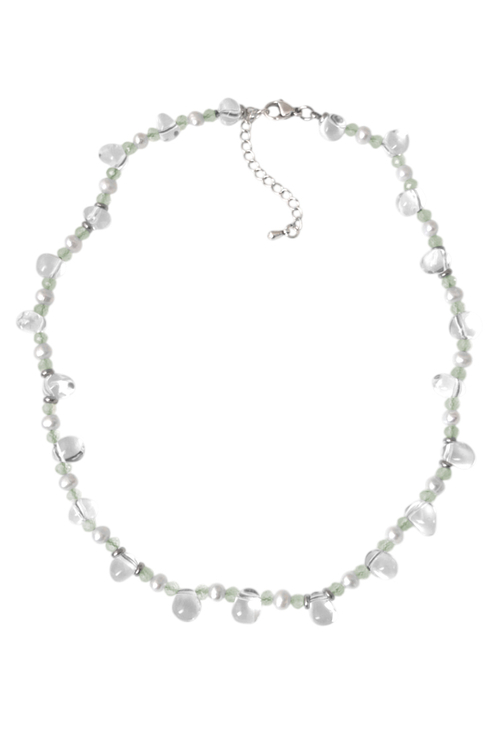 Чокер Росинка с прозрачным кварцем, жемчугом и пренитом