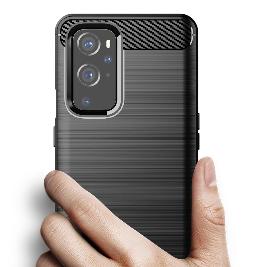 Чехол черного цвета для OnePlus 9, серии Carbon (дизайн в стиле карбон) от Caseport