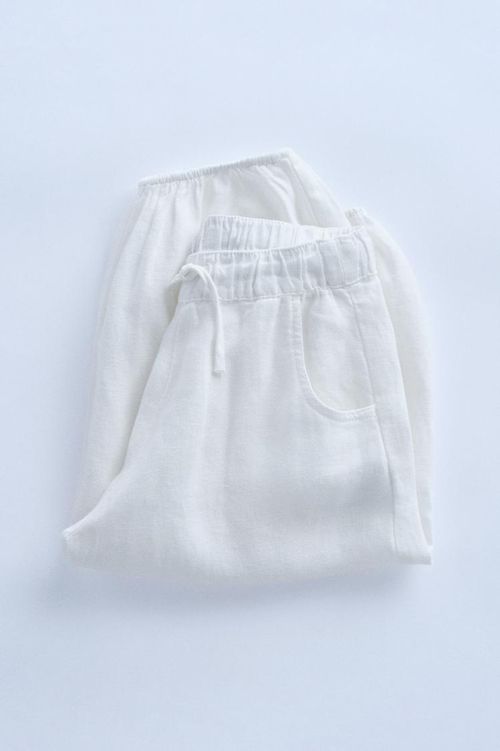 ZARA БРЮКИ-ДЖОГГЕРЫ ИЗ 100% ЛЬНА —TIMELESZ, БЕЛЫЙ