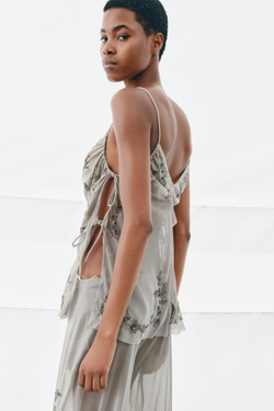 ZARA ТОП С ВЫШИВКОЙ И ПАЙЕТКАМИ, СВЕТЛО-СЕРЫЙ