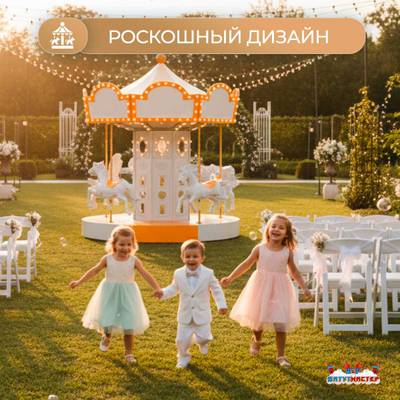 Электрическая свадебная карусель «Белая сказка» с LED-подсветкой, 6 мест