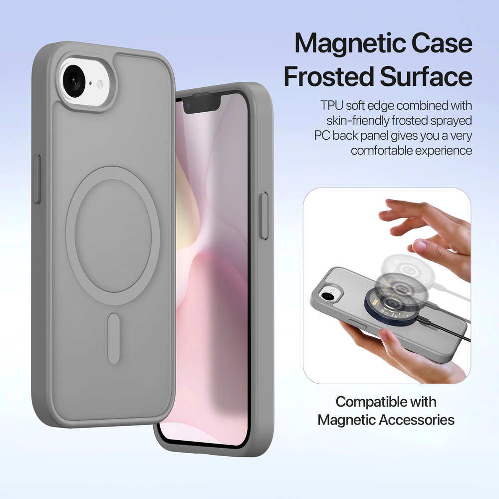 Чехол кошелек с MagSafe из TPU кожи серого цвета от Dux Ducis для iPhone 16e, SE (с 2025-), серия Lawa Series Case