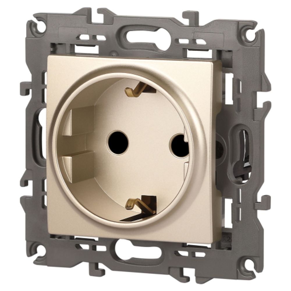 Розетка ЭРА Elegance 14-2102-04 с заземлением 2P+E Schuko со шторками 16A-250В IP20 шампань
