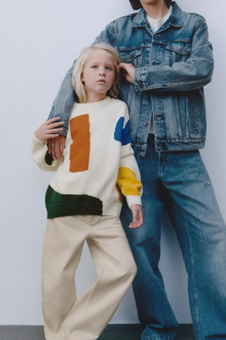 ZARA ДВУХЦВЕТНЫЙ УКОРОЧЕННЫЙ СВИТЕР, ЭКРЮ