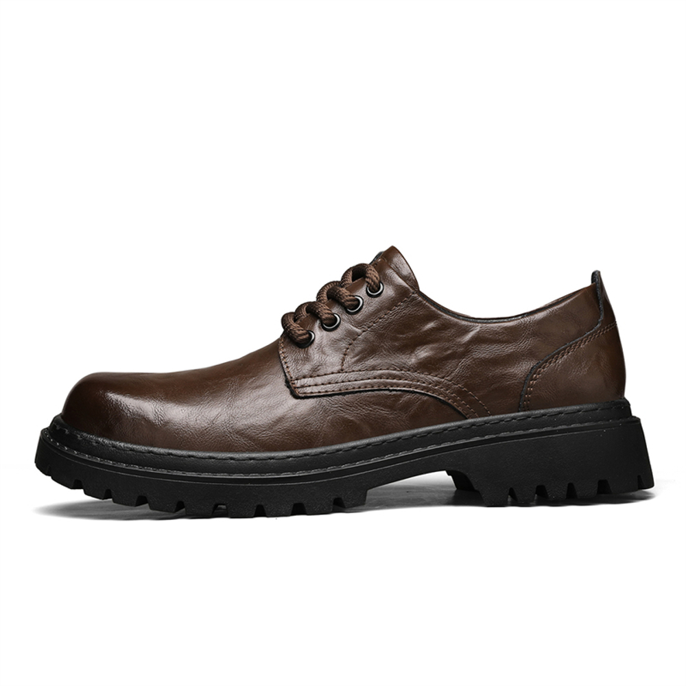 XIBUGONGYANG Casual Leather Shoes Men"s Low top Black/Dark Brown