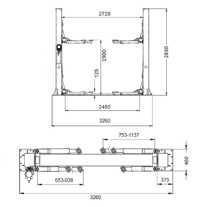 KraftWell (KRW4DLM/220) Подъемник двухстоечный г/п 4000 кг электрогидравлический