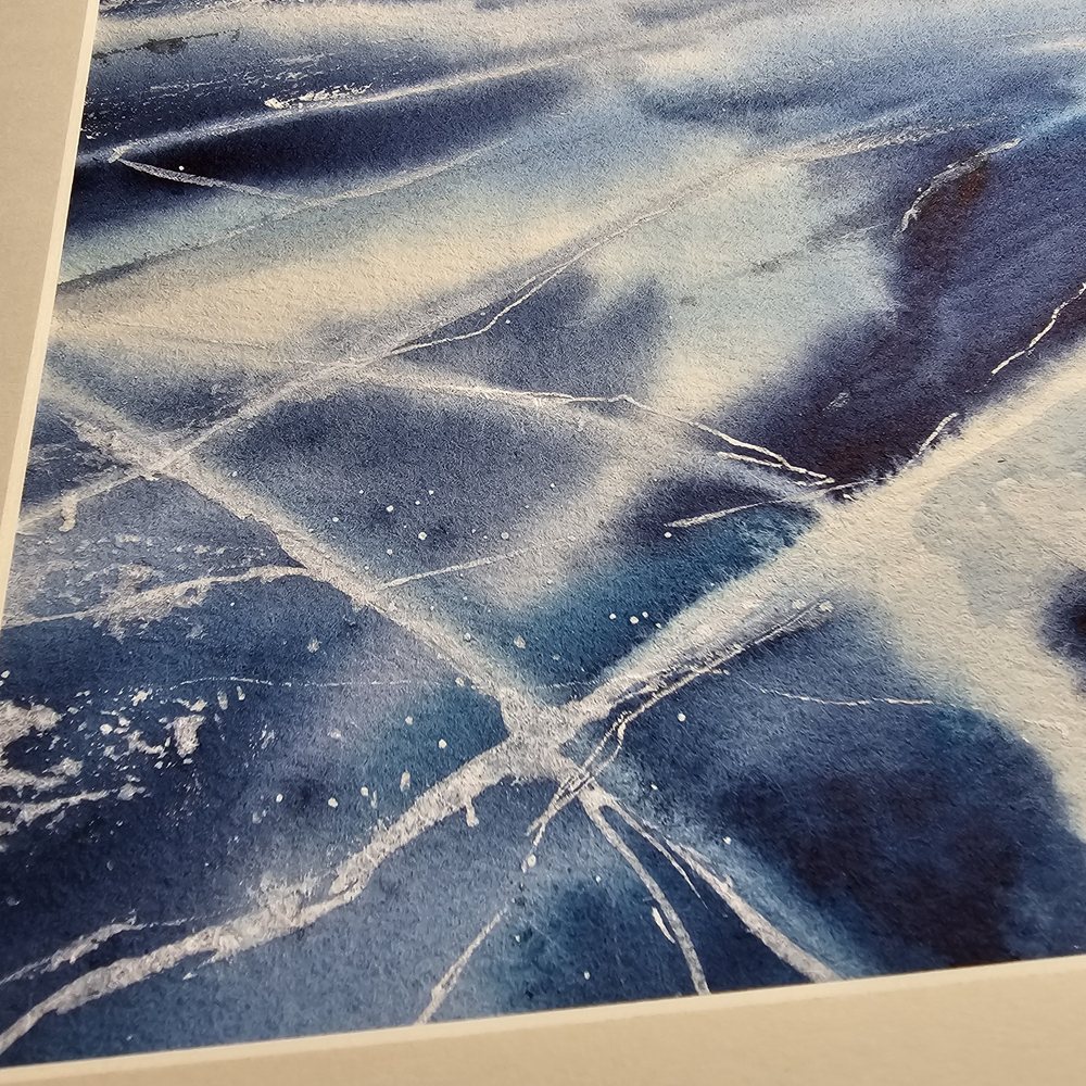 Картина авторская акварельная в паспарту 30х40 см на стену для интерьера "Лед Байкала"