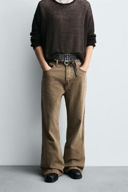 ZARA ДЖИНСЫ RELAXED FLARE FIT, КОРИЧНЕВЫЙ