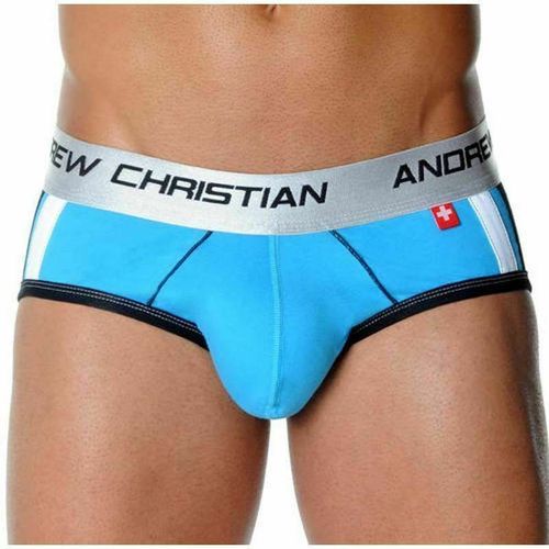 Мужские трусы брифы бирюзовые с передним пуш-ап Andrew Christian Shock Jock Racer Brief Turquoise