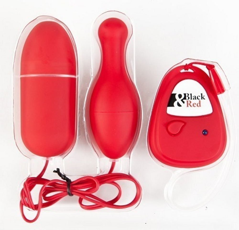 Красный вибронабор с пультом ДУ и 5 режимами вибрации