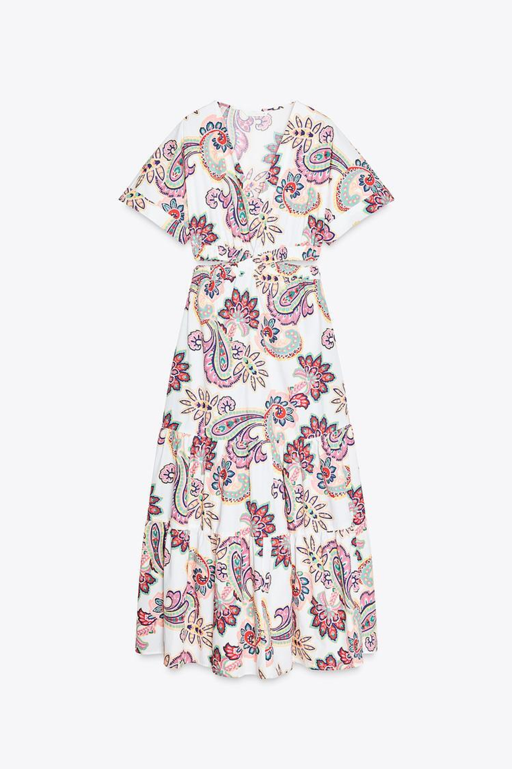 ZARA ПЛАТЬЕ ИЗ ПОПЛИНА С ПРИНТОМ С ДЕКОРАТИВНЫМИ ВЫРЕЗАМИ, РАЗНОЦВЕТНЫЙ