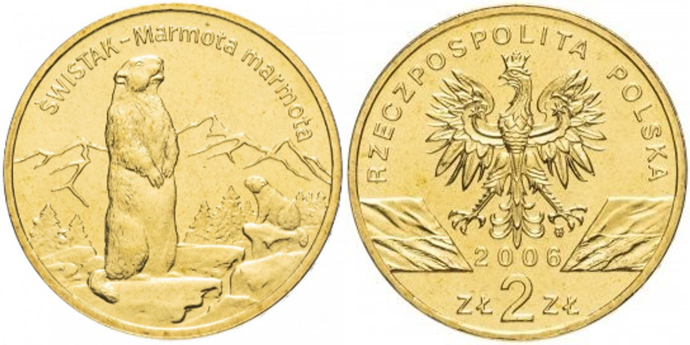Польша 2 злотых, 2006 Сурок UNC