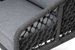 "Канны" диван 2-местный плетеный из роупа (узелки), каркас алюминий темно-серый (RAL7024) муар, роуп темно-серый круглый, ткань темно-серая 027
