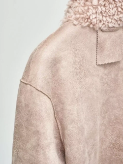 Шуба чебурашка длинная из овечьей шерсти, розово-бежевая, SilverFox