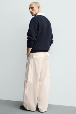 ZARA БРЮКИ КАРГО BAGGY FIT СО ШВАМИ, ЭКРЮ