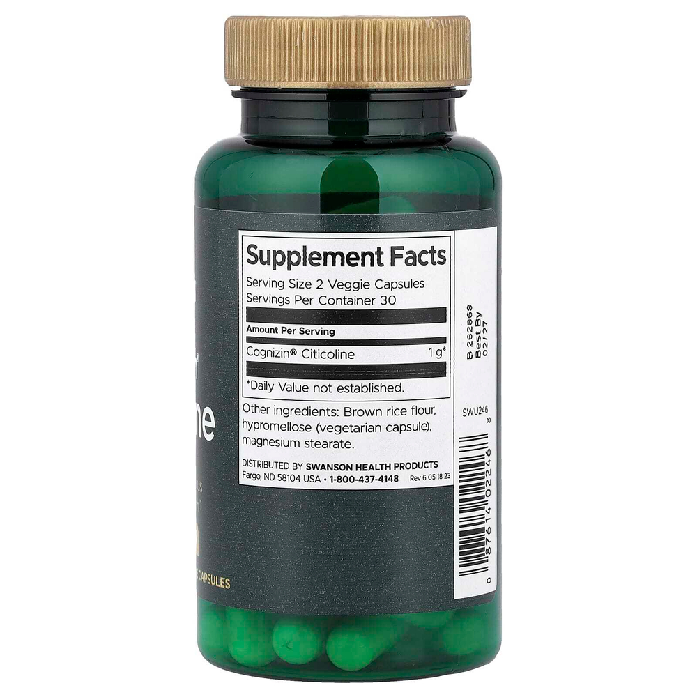 Swanson, Cognizin®, цитиколин, 60 растительных капсул (500 мг в 1 капсуле)
