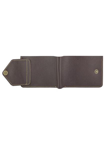 Фото компактного портмоне Классическое из темно-коричневой кожи, в развернутом виде с фасада.